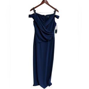 Ralph Lauren Gown Formal Dress Size 10 Blue Cold-Shoulder $210 NWT